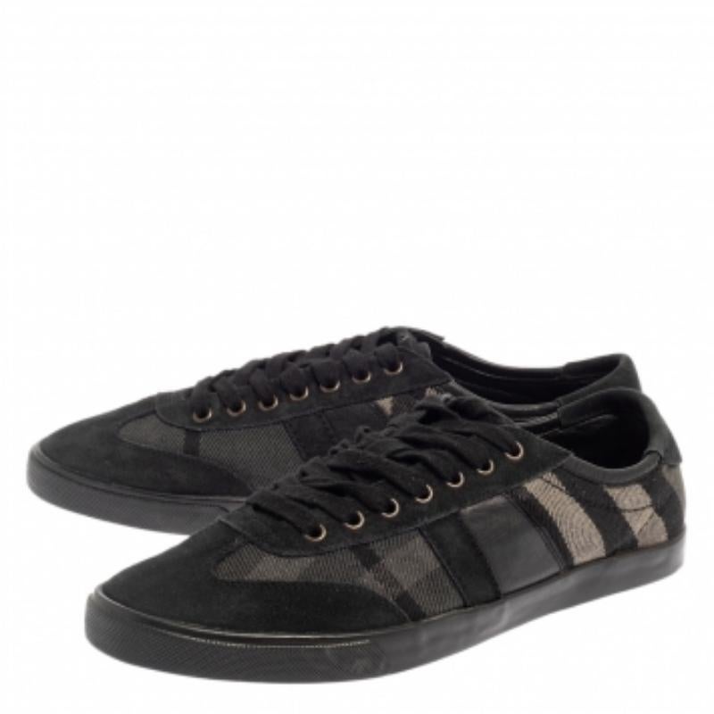 Burberry Black/Grey Suede And Check Canvas Low Top Sneakers Size 44 For Sale 2