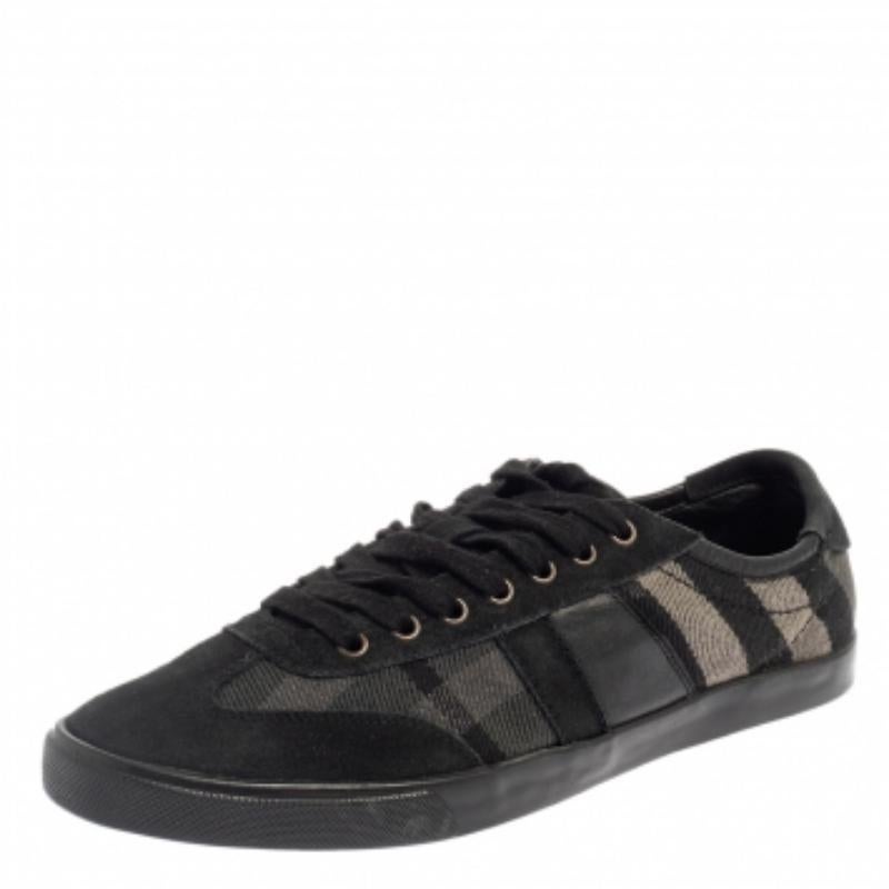Burberry Black/Grey Suede And Check Canvas Low Top Sneakers Size 44 For Sale 3