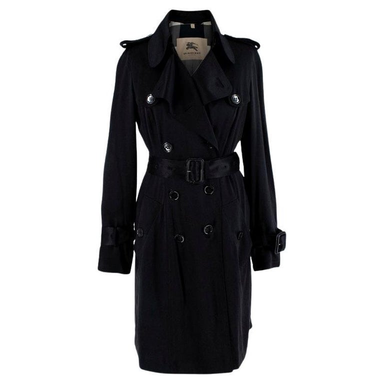Burberry Black Hammered Silk-Satin Belted Trench Coat - US 0 For Sale ...