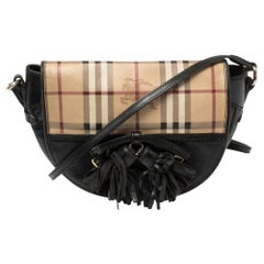 Burberry Black Haymarket Check Leder Maydown Crossbody Tasche