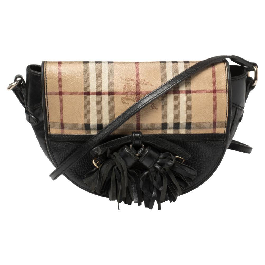 Burberry Black Haymarket Check Leather Maydown Crossbody Bag