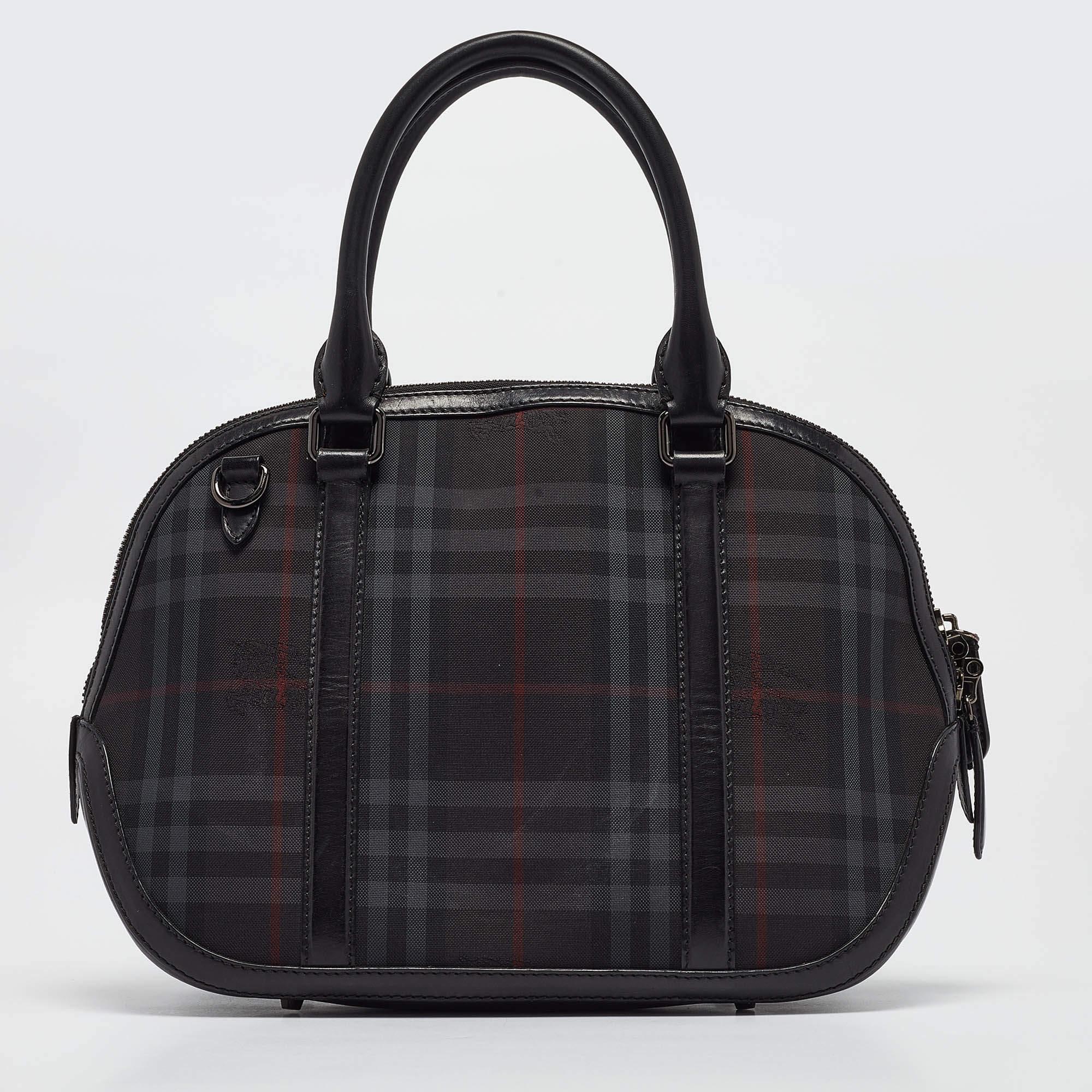 Women's Burberry Black Haymarket Check Nylon and Leather Orchard Bag