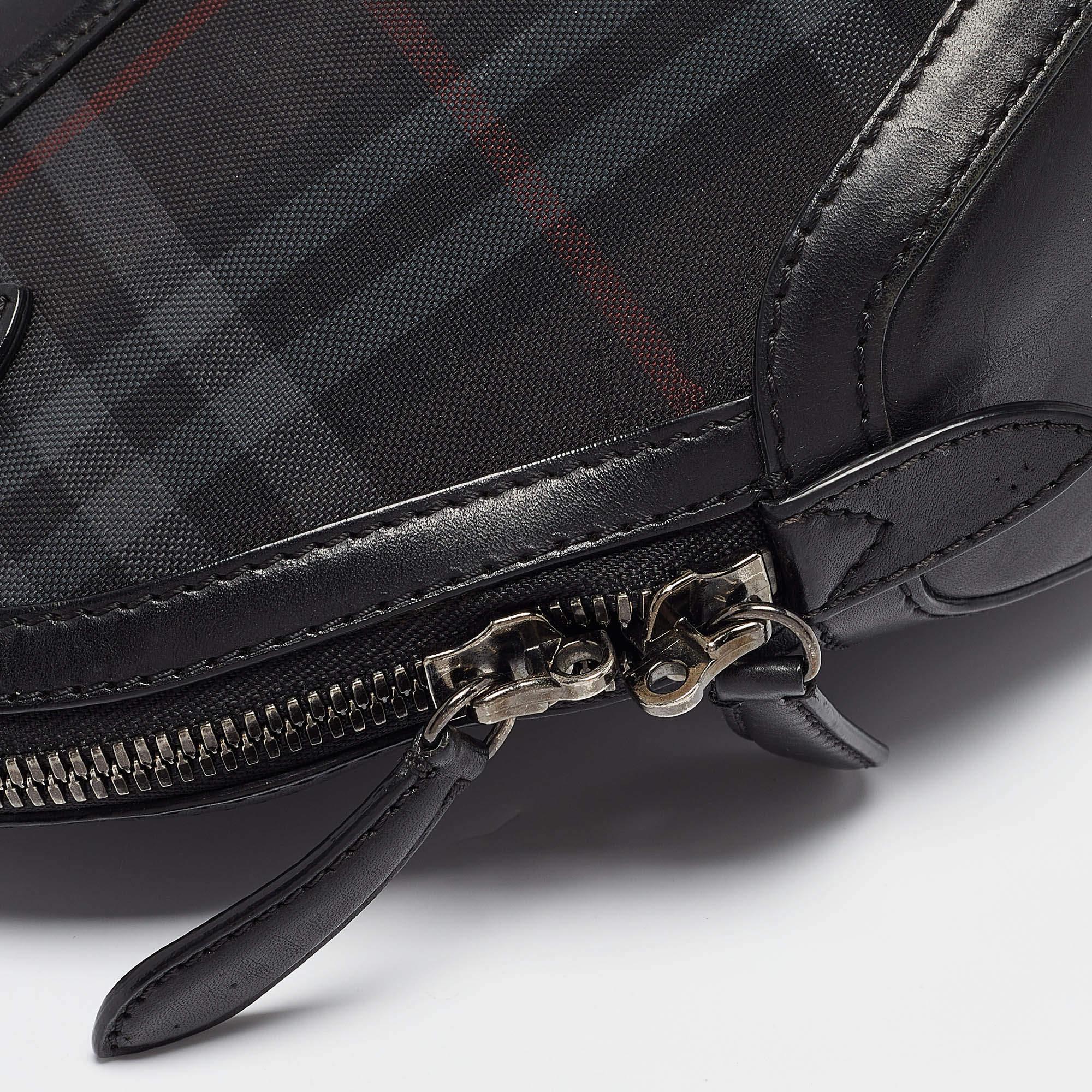 Burberry Black Haymarket Check Nylon and Leather Orchard Bag 2