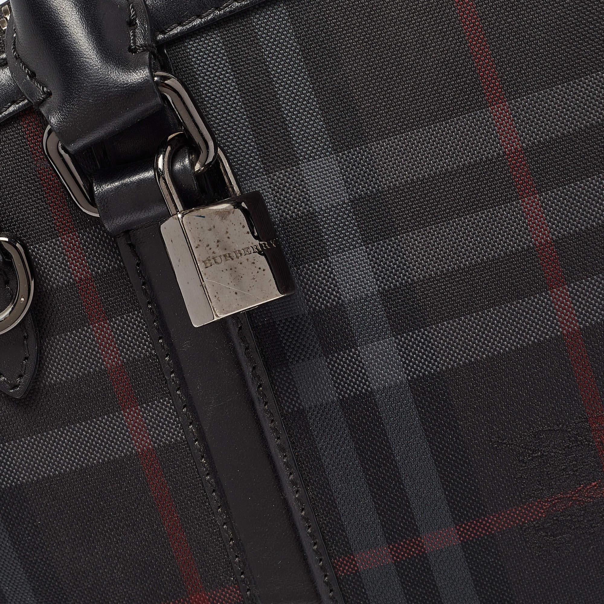 Burberry Black Haymarket Check Nylon and Leather Orchard Bag 4