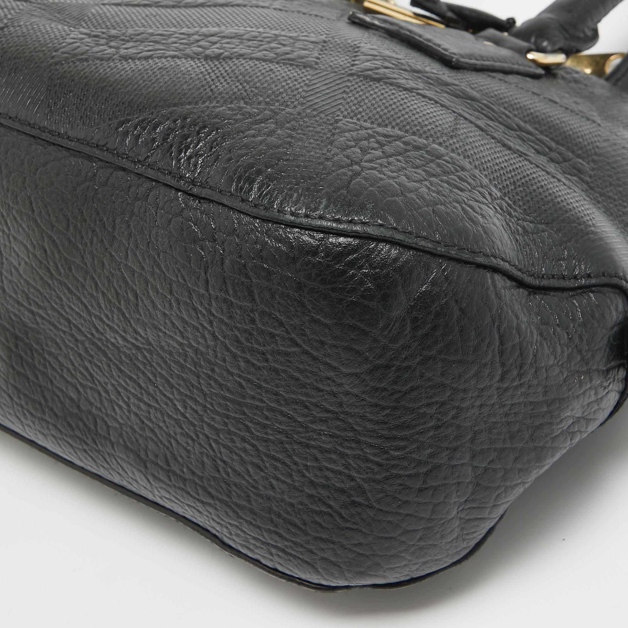 Burberry - Sac à main en cuir gaufré à carreaux Heritage - Petit sac bowler Orchard - Noir en vente 7