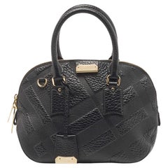 Burberry Black Heritage Check Embossed Leather Small Orchard Bowler Bag