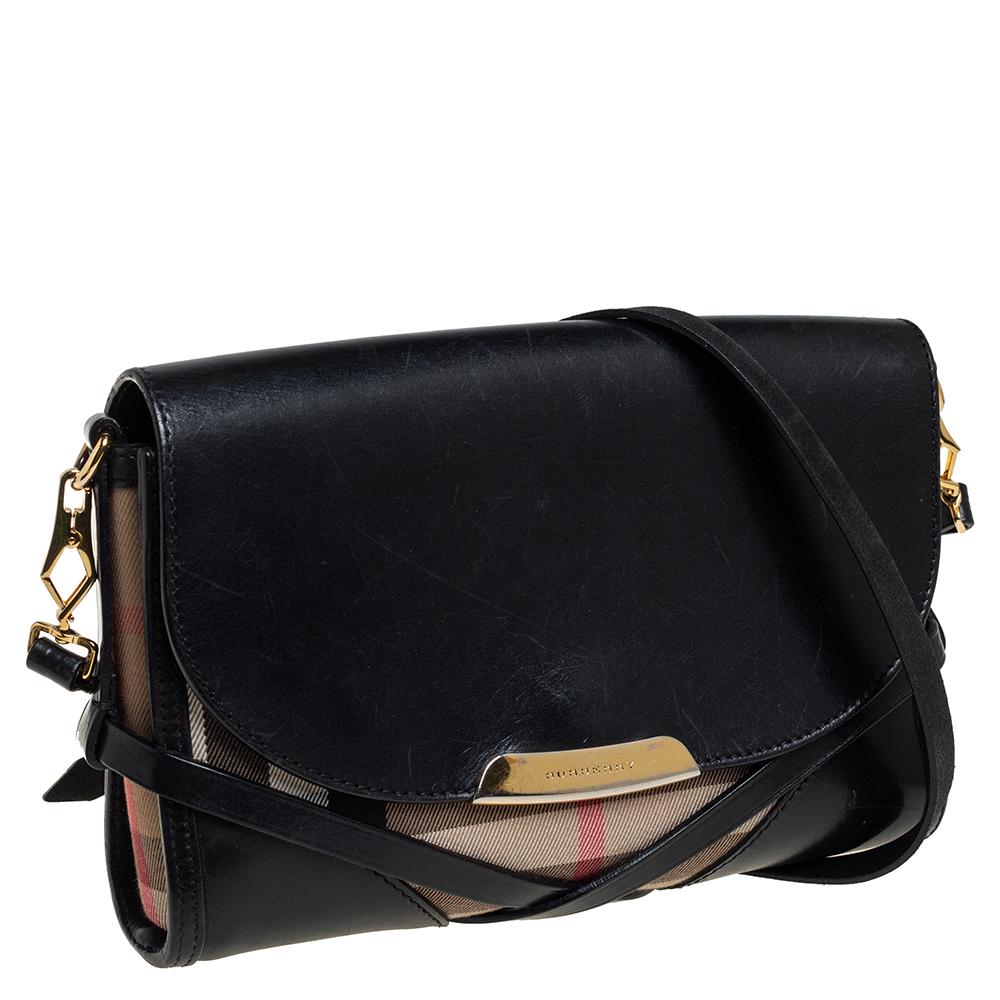Women's Burberry Black House Check Canvas and Leather Abbott Shoulder Bag