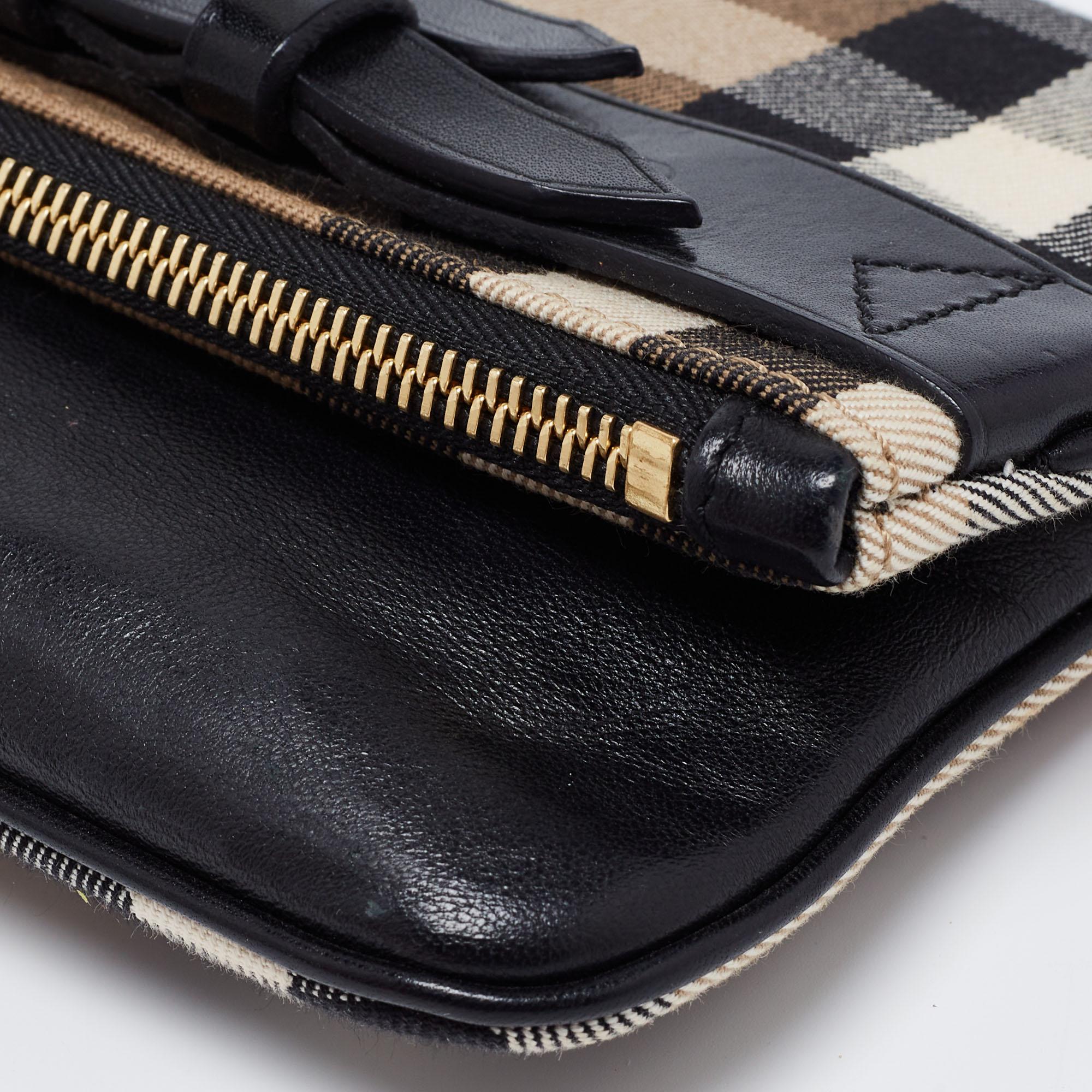 Burberry Black House Check Canvas and Leather Adeline Fold Over Clutch 4
