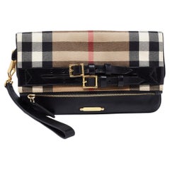 Burberry Black House Check Canvas and Leather Adeline Fold Over Clutch
