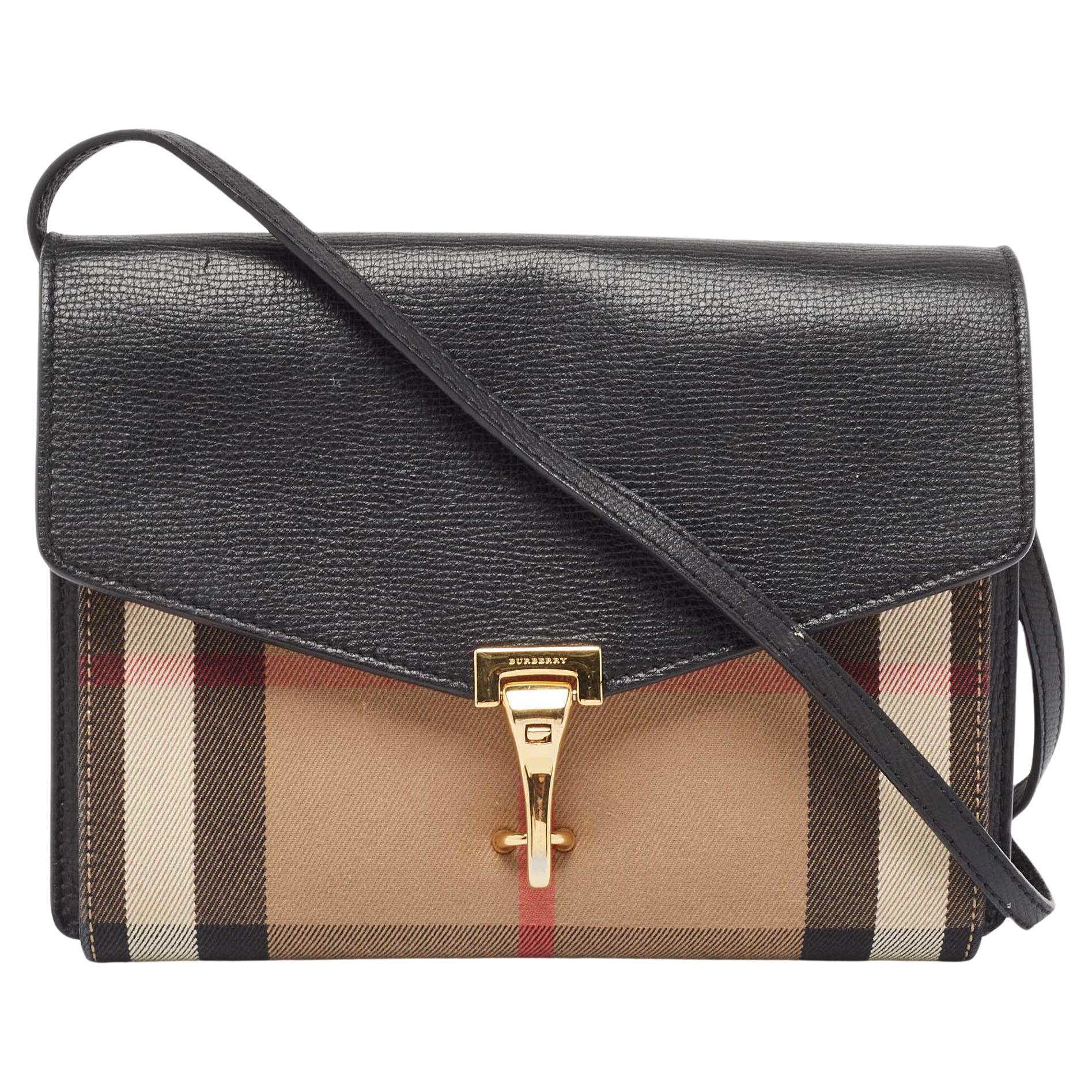 Burberry Black House Check Canvas and Leather Macken Crossbody Bag For Sale