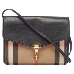 Used Burberry Black House Check Canvas and Leather Macken Crossbody Bag