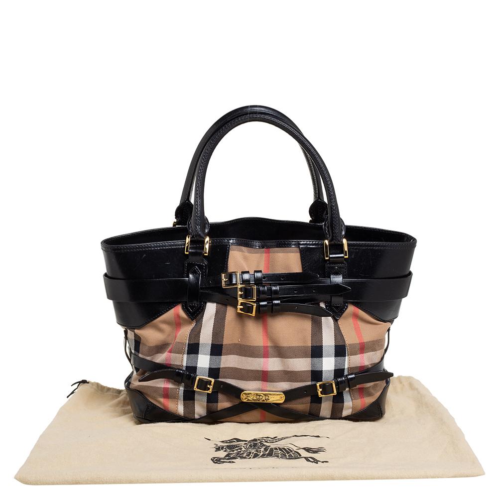 Burberry Black House Check Canvas and Leather Medium Bridle Lynher Tote 7
