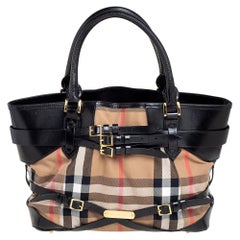 Burberry Black House Check Canvas and Leather Medium Bridle Lynher Tote