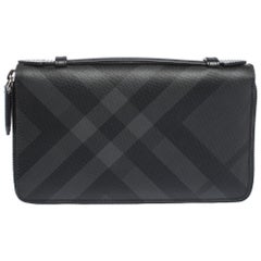 Burberry Black House Check Coated Canvas and Leather Reeves Double Zip Wallet