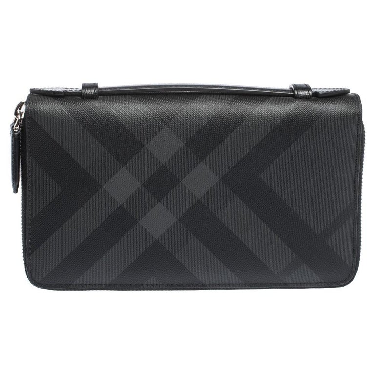 Burberry Black House Check Coated Canvas and Leather Reeves Double Zip  Wallet at 1stDibs