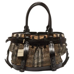 Burberry Black House Check Fabric and Leather Large Rowan Studded Tote