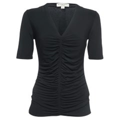 Burberry Black Jersey Knit Ruched V-Neck Top S