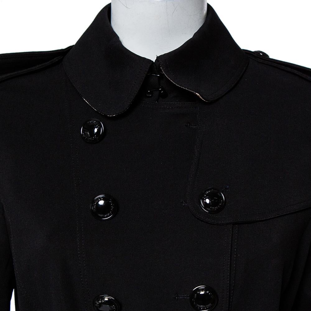 Burberry Black Knit Belted Trench Coat M 3