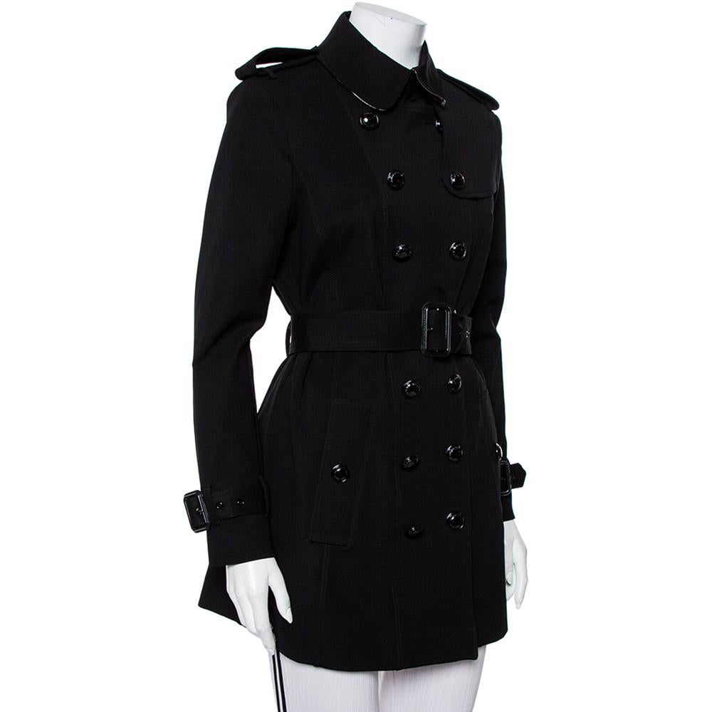 Burberry Black Knit Belted Trench Coat M 4