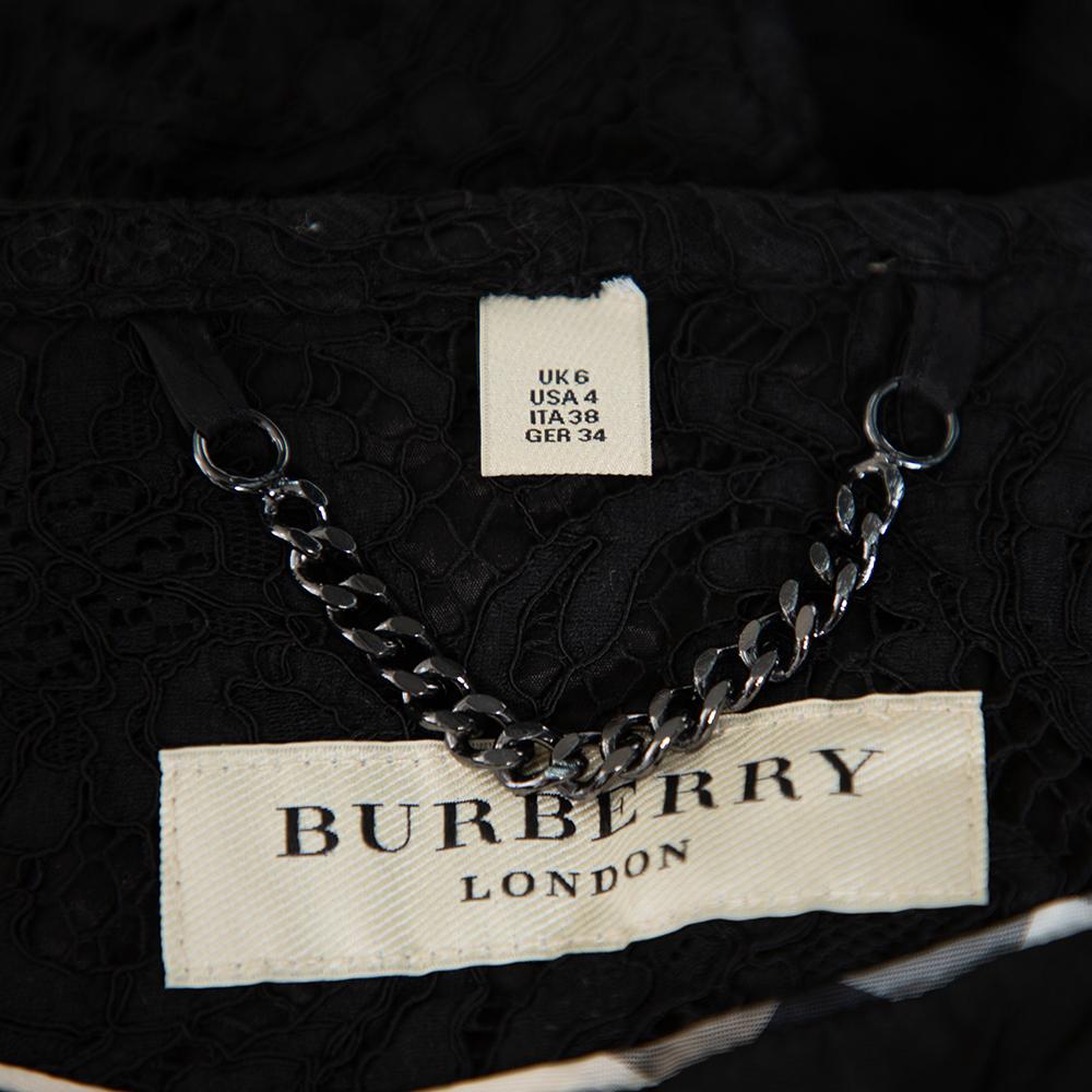 Burberry Black Lace Button Front Tailored Jacket S In Good Condition In Dubai, Al Qouz 2