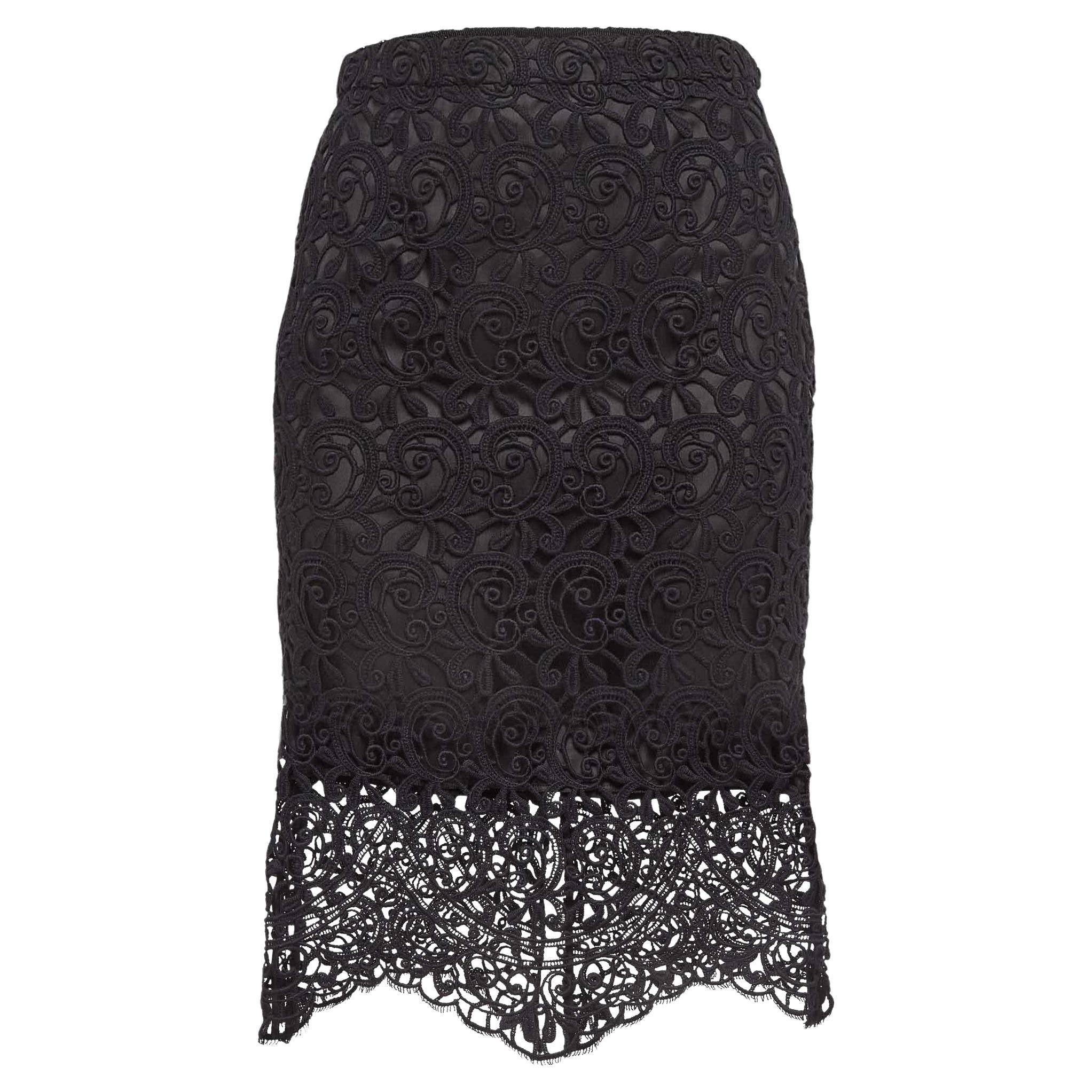 Burberry Black Lace Pencil Midi Skirt S