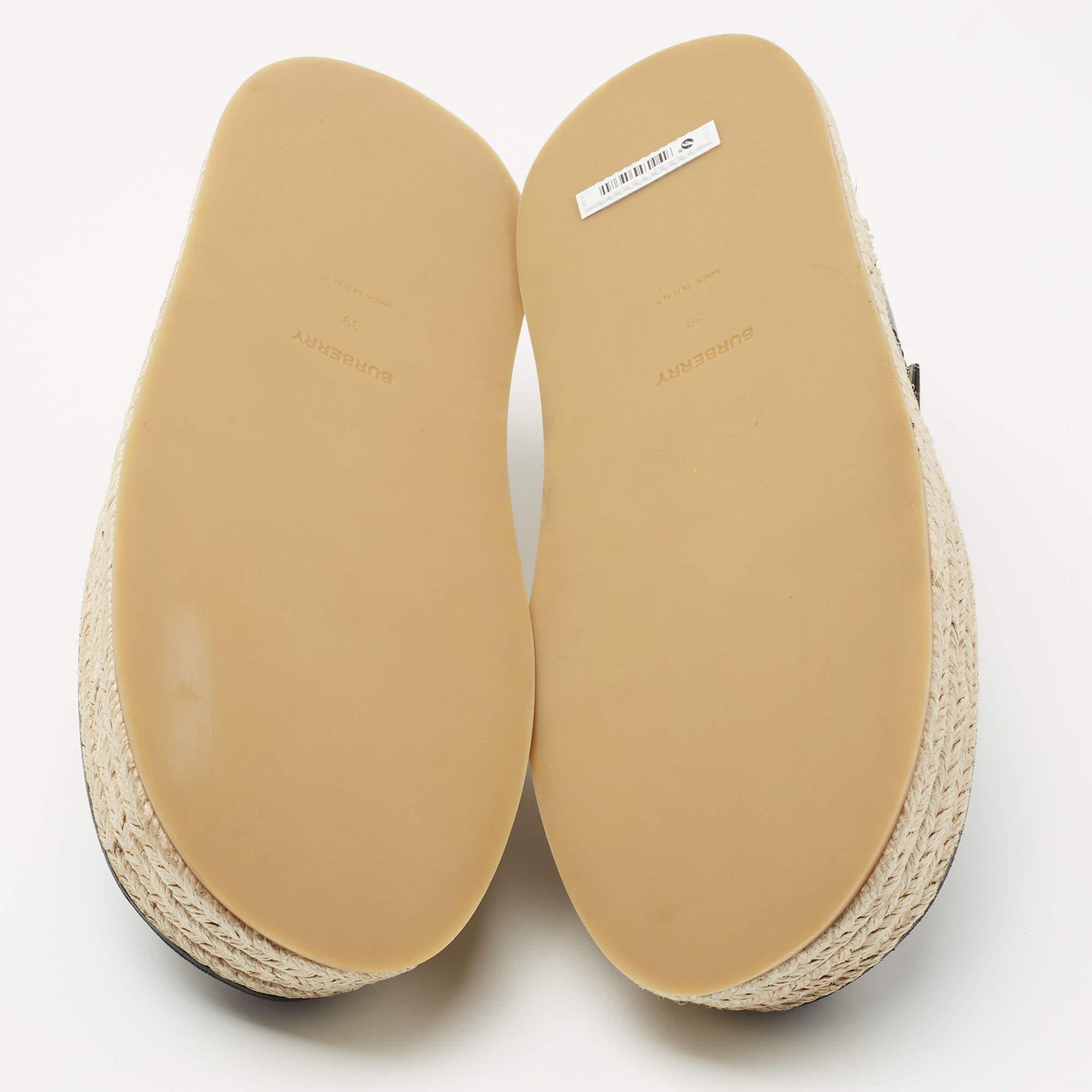 Burberry Aldwych Mary Jane Espadrilles aus schwarzem Leder, Größe 39 3