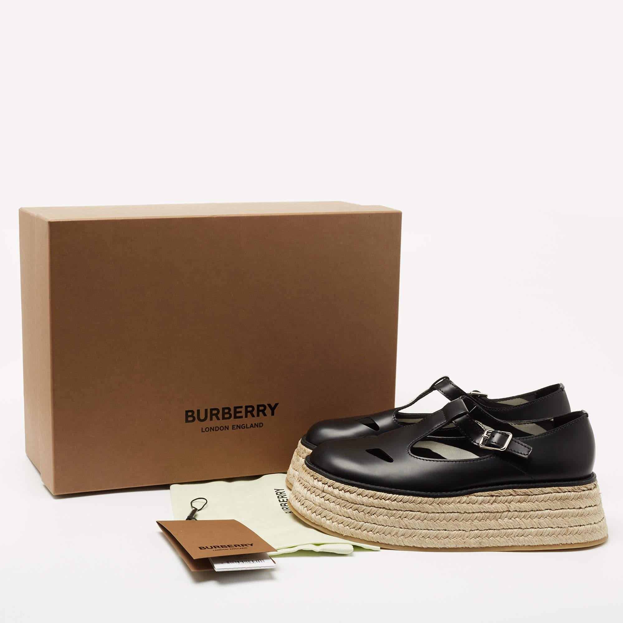Burberry Aldwych Mary Jane Espadrilles aus schwarzem Leder, Größe 39 5