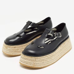Burberry Black Leather Aldwych Platform Espadrille Flats Size 39