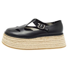 Burberry Black Leather Aldwych Platform Espadrille Flats Size 39