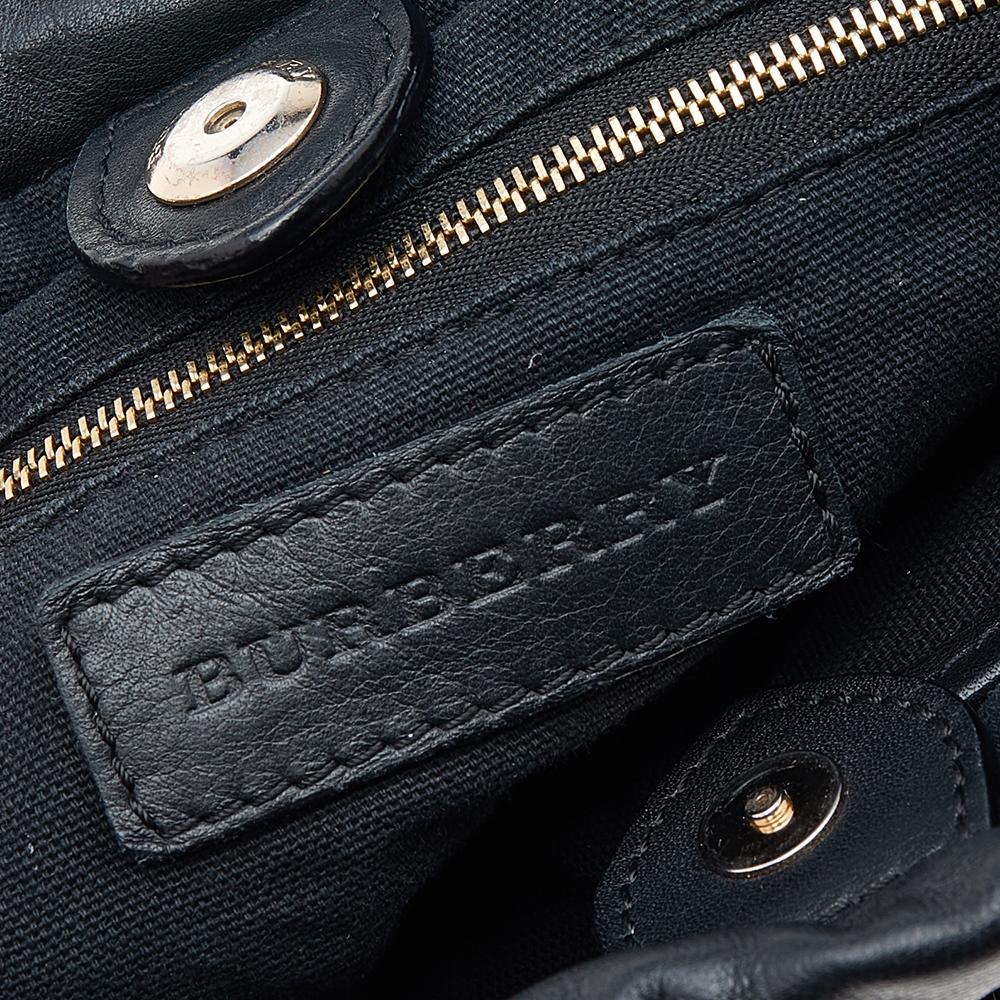 Burberry Black Leather And Bridle House Check Canvas Little Crush Crossbody Bag In Good Condition In Dubai, Al Qouz 2