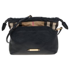 Burberry Black Leather And Bridle House Check Canvas Little Crush Crossbody Bag