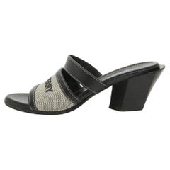 Burberry Black Leather and Canvas Honour Slide Sandals Size 37