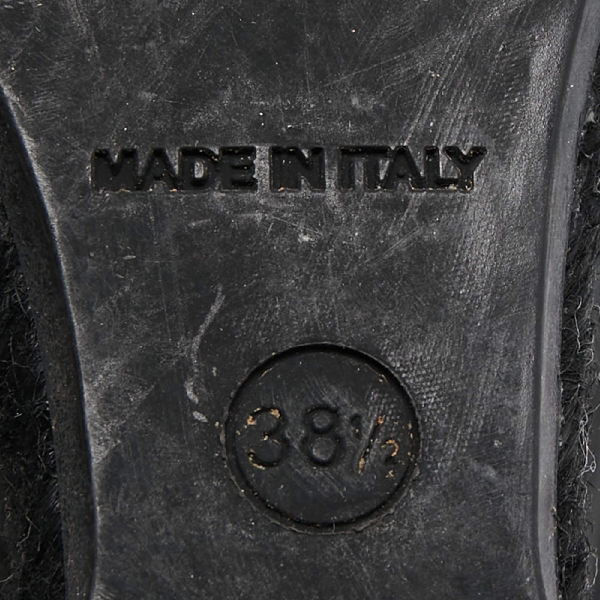 Burberry Black Leather and Denim Studded Platform Wedge Sandals Size 38.5 For Sale 4