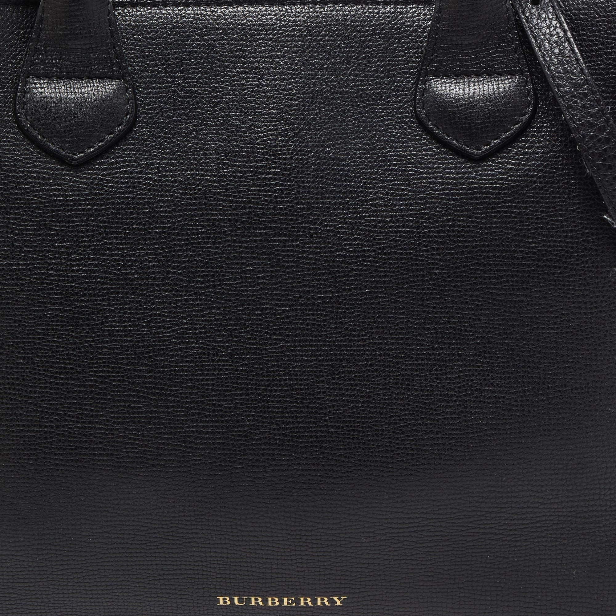 Burberry Black Leather and House Check Canvas Banner Tote 7