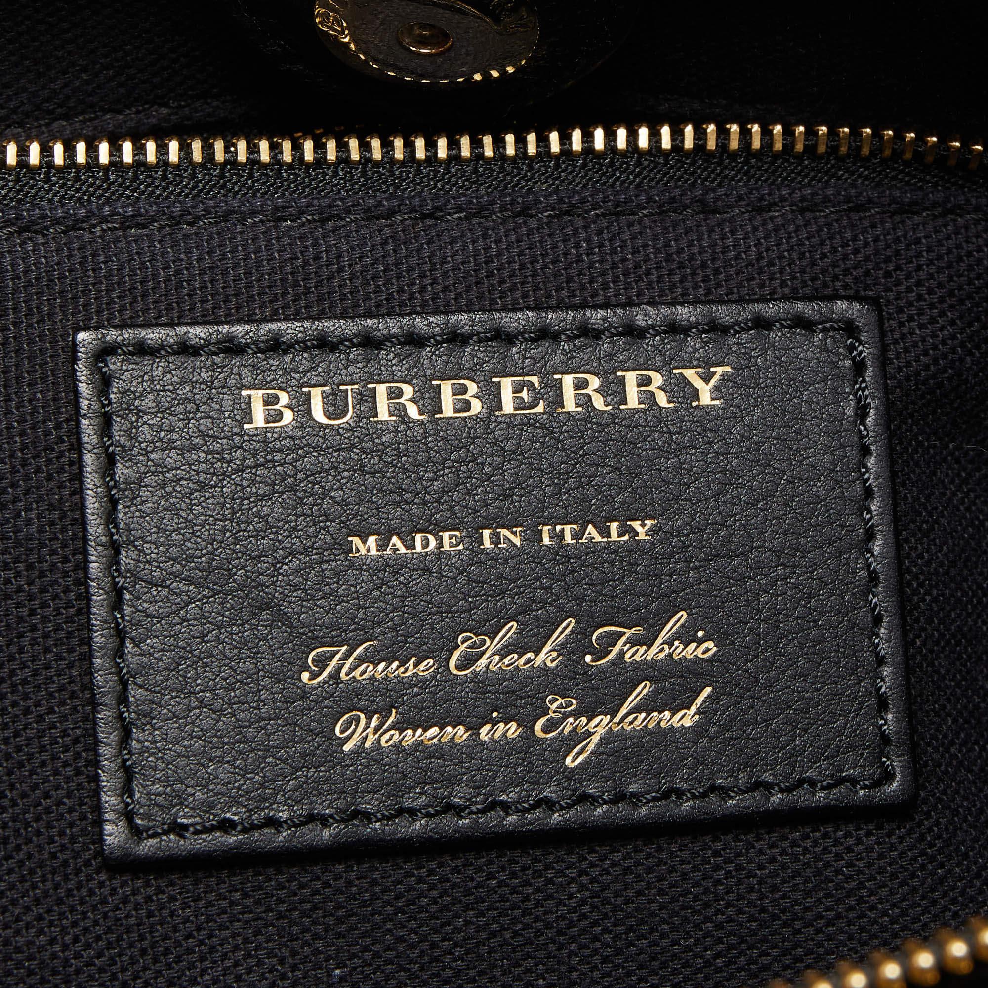 Burberry Black Leather and House Check Canvas Banner Tote 11