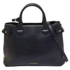 Burberry Black Leather and House Check Canvas Banner Tote