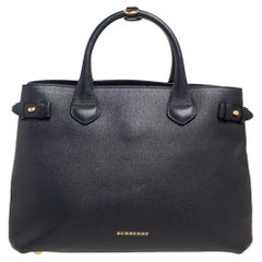 Burberry Black Leather And House Check Canvas Medium Banner Tote