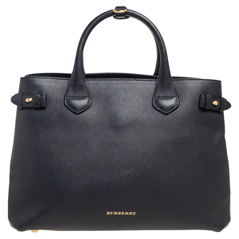 Burberry Black Leather And House Check Canvas Medium Banner Tote at 1stDibs  | burberry banner house check black leather tote