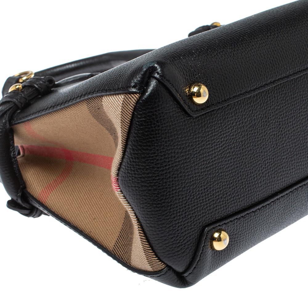 Burberry Black Leather and House Check Fabric Baby Banner Tote 1