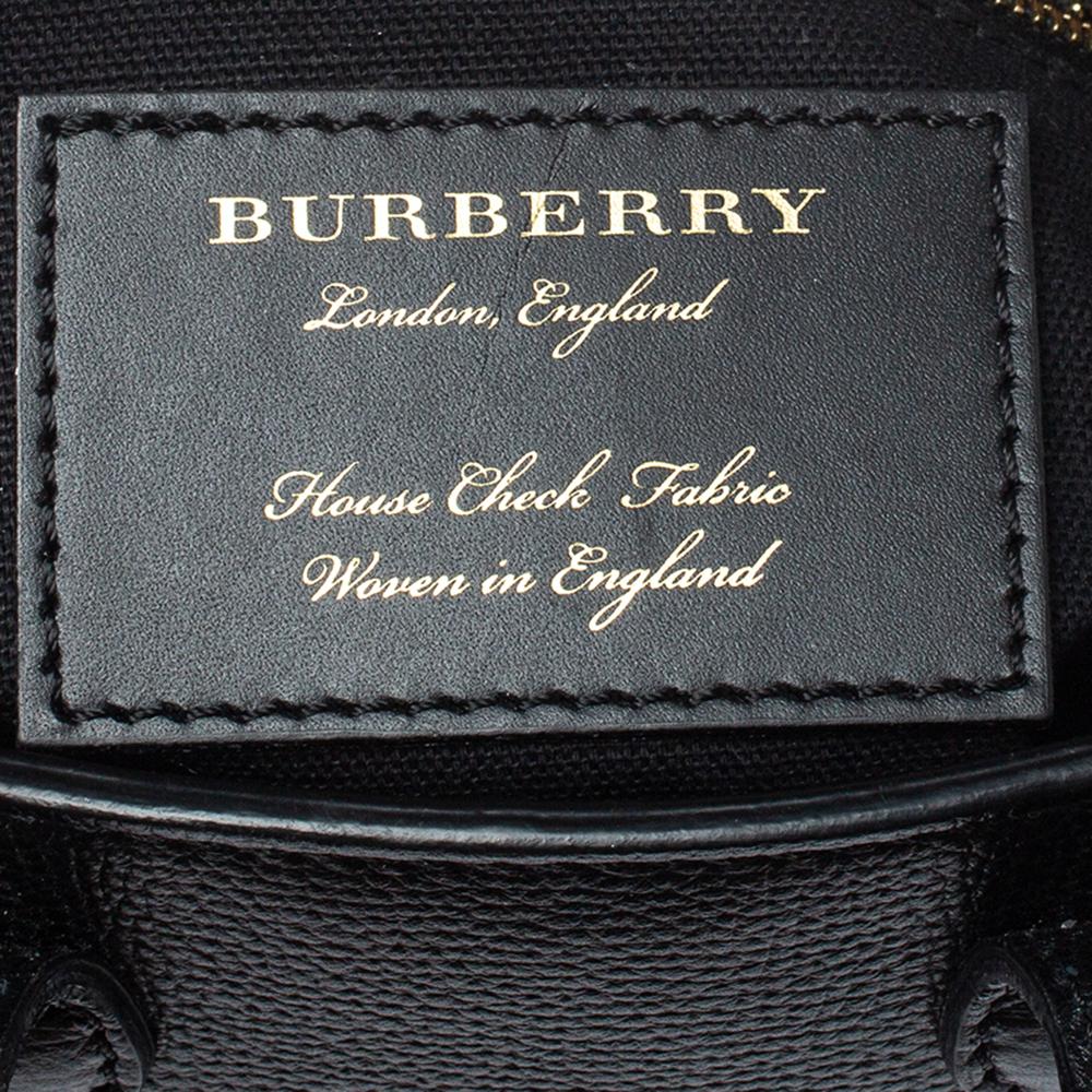 Burberry Black Leather and House Check Fabric Baby Banner Tote 2