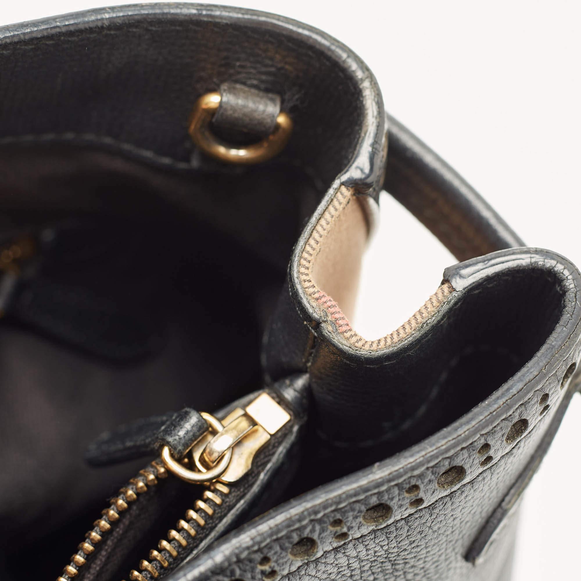 Burberry Black Leather and House Check Fabric Banner Tote 12