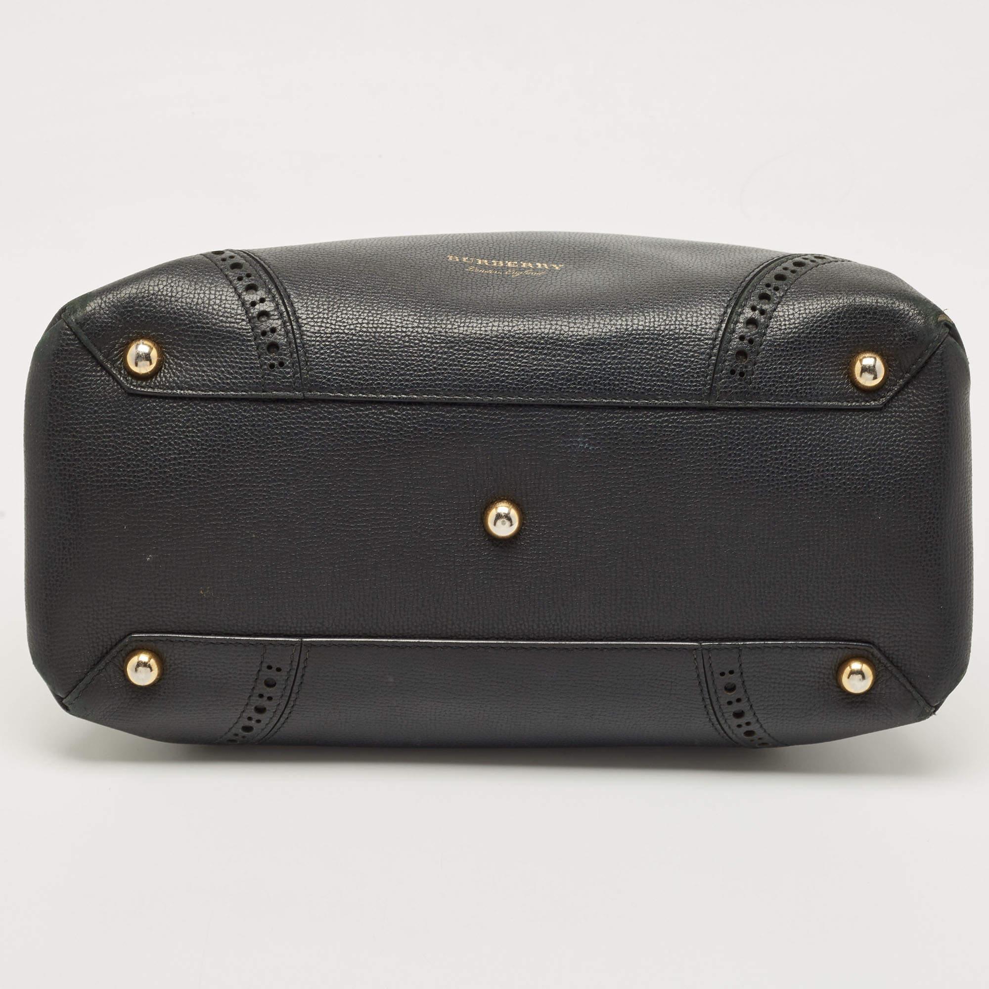 Women's Burberry Black Leather and House Check Fabric Banner Tote