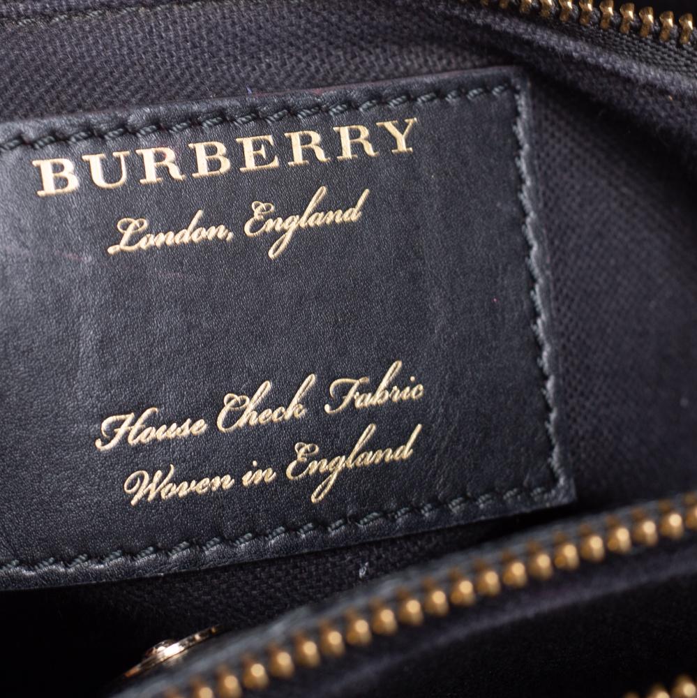 Women's Burberry Black Leather and House Check Fabric Medium Banner Tote