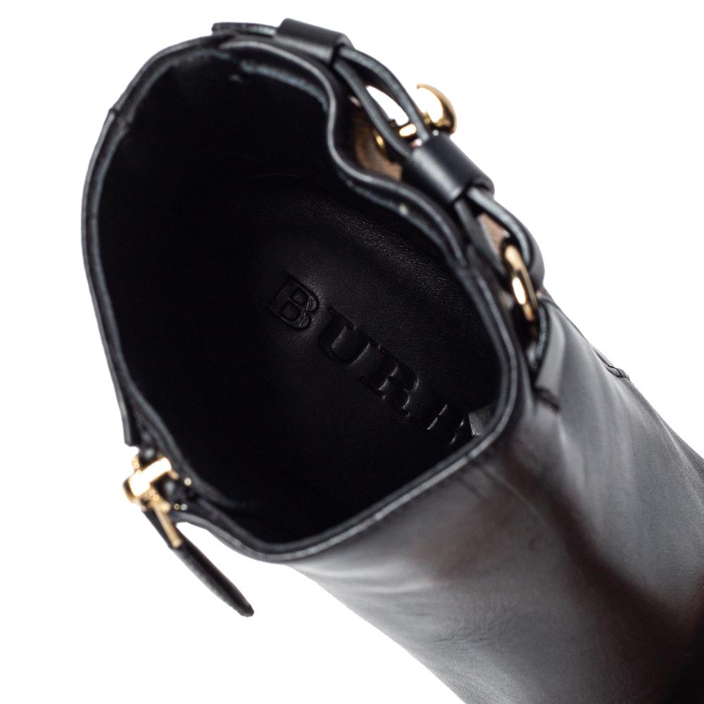 Burberry Black Leather And Nova Check Canvas Ivybridge Boots Size 35 2