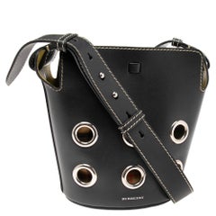 Burberry Black Leather and Vintage Check Cotton Blend Grommet Bucket Bag