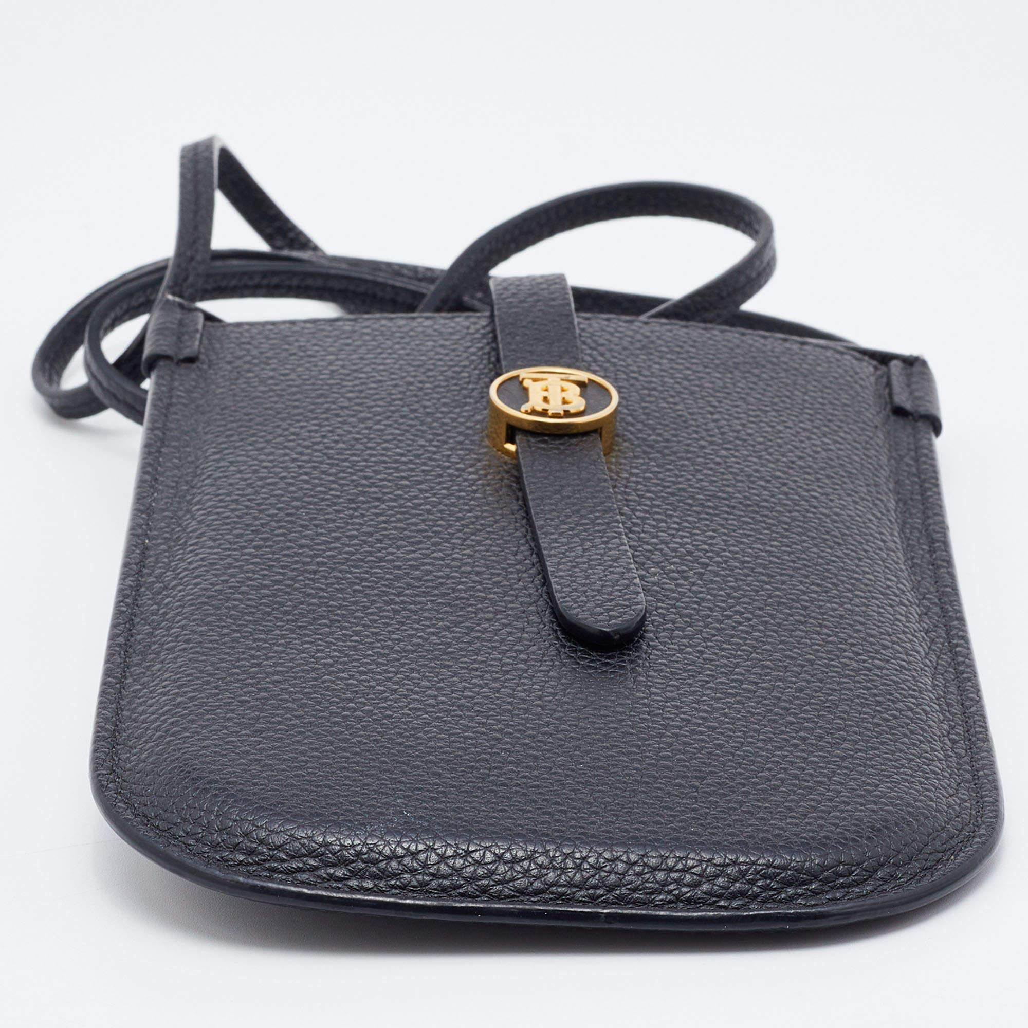 Burberry Black Leather Anne Phone Case Crossbody Bag In Good Condition In Dubai, Al Qouz 2