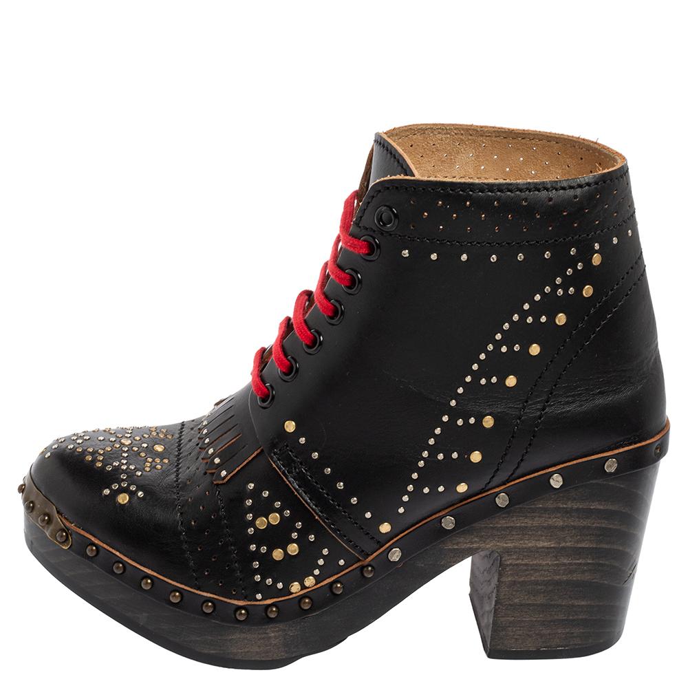 Women's Burberry Black Leather Antrim Clog Platform Ankle Boots Size 40