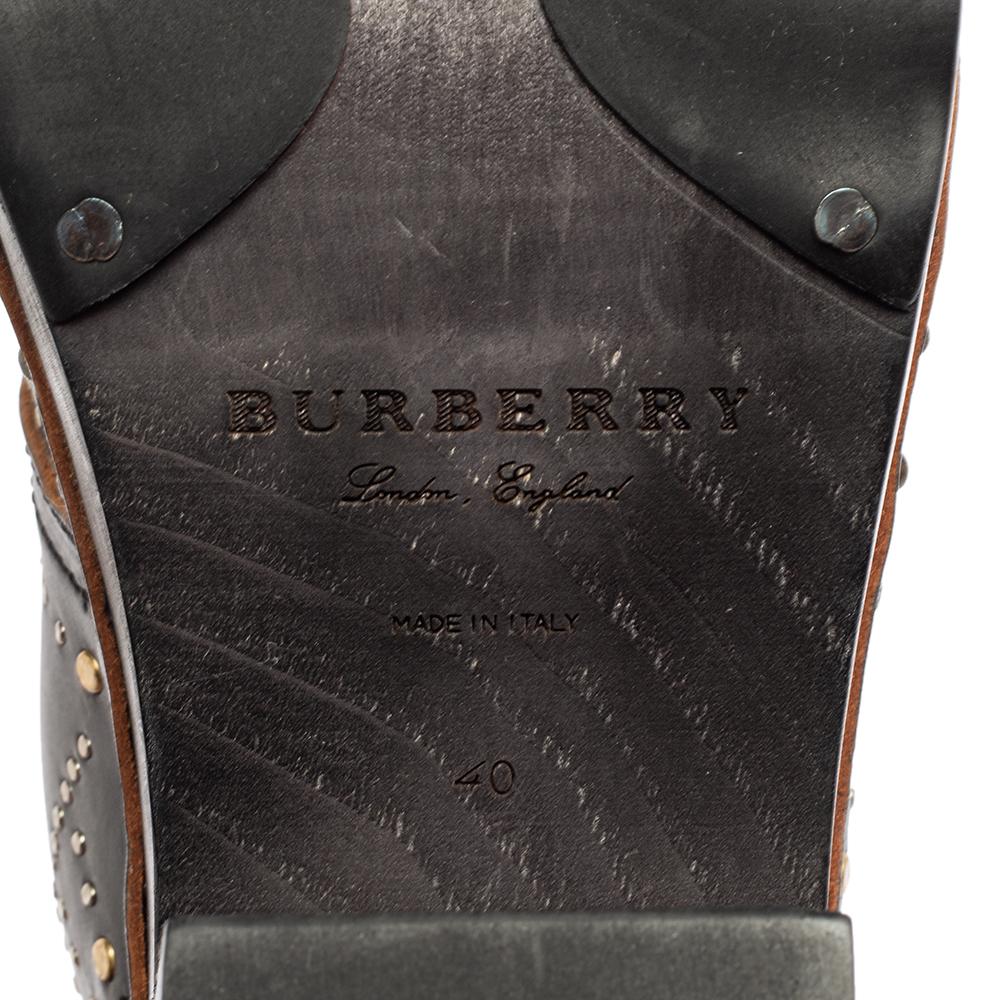 Burberry Black Leather Antrim Clog Platform Ankle Boots Size 40 1