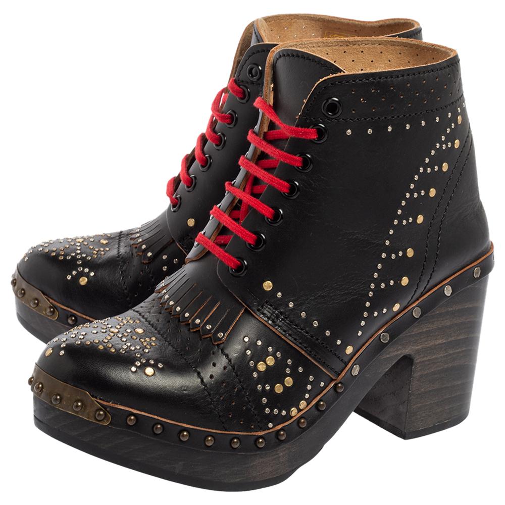 Burberry Black Leather Antrim Clog Platform Ankle Boots Size 40 3