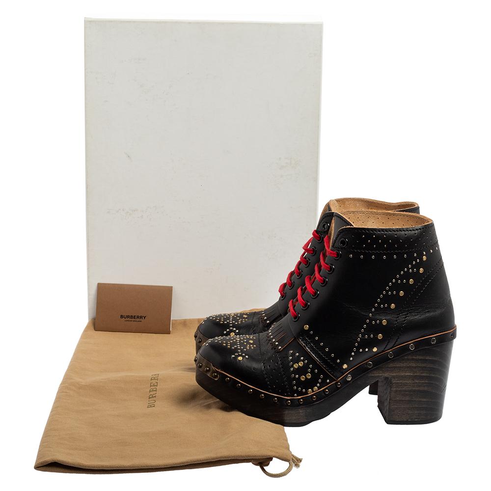 Burberry Black Leather Antrim Clog Platform Ankle Boots Size 40 4